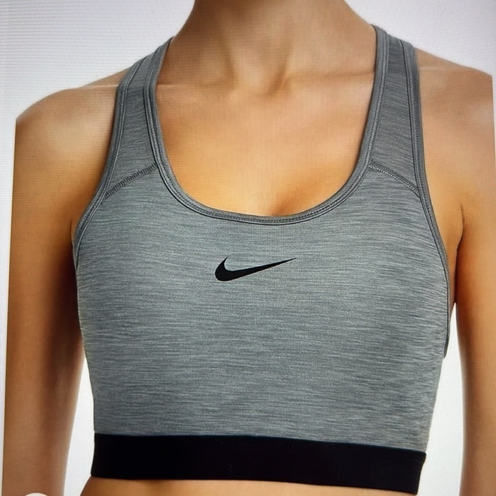 Nike Dri-Fit Swoosh Sports Bra Medium Support Gray Black Size Large